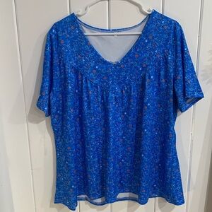 Blue Floral V-Neck Blouse